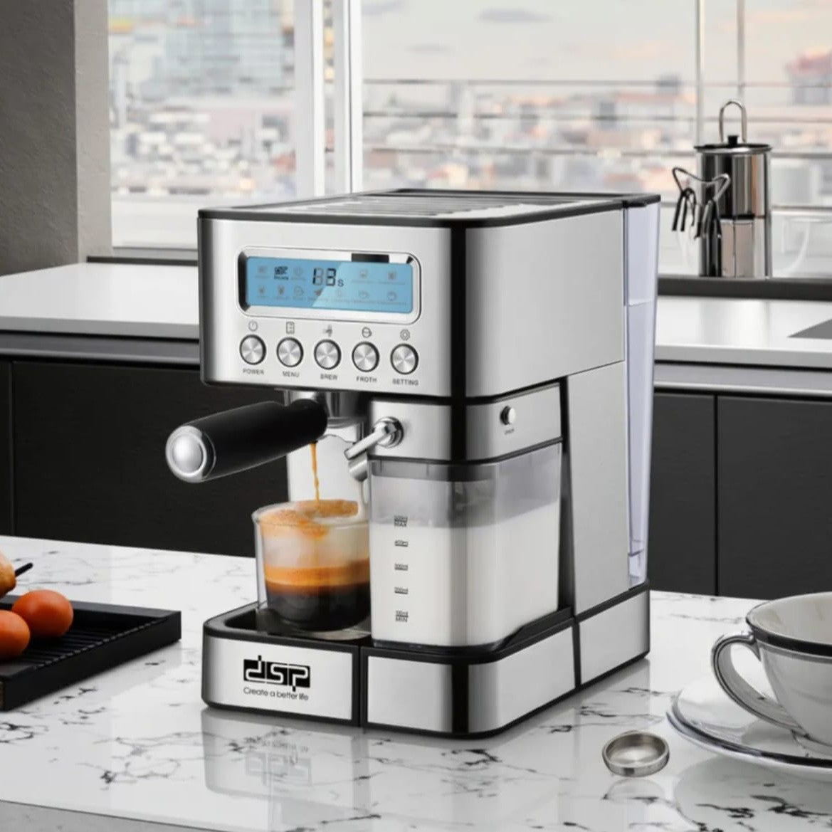 Espresso Coffee Maker with LCD Display and Automatic Milk Frother