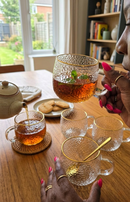 Set of 6 clear glass coffee mugs 300 ml each for stylish beverage serving
