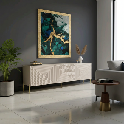 Six-foot long TV stand designed for large televisions and modern living spaces.