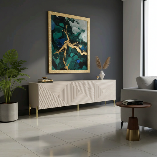 Six-foot long TV stand designed for large televisions and modern living spaces.
