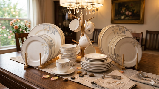 36 Piece white flowered ceramic dinner set including plates, bowls, cups, and saucers for elegant dining