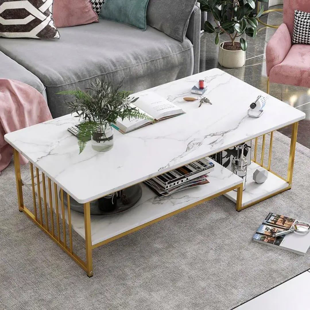 Marble Effect Wooden Coffee Table Code C-03 White