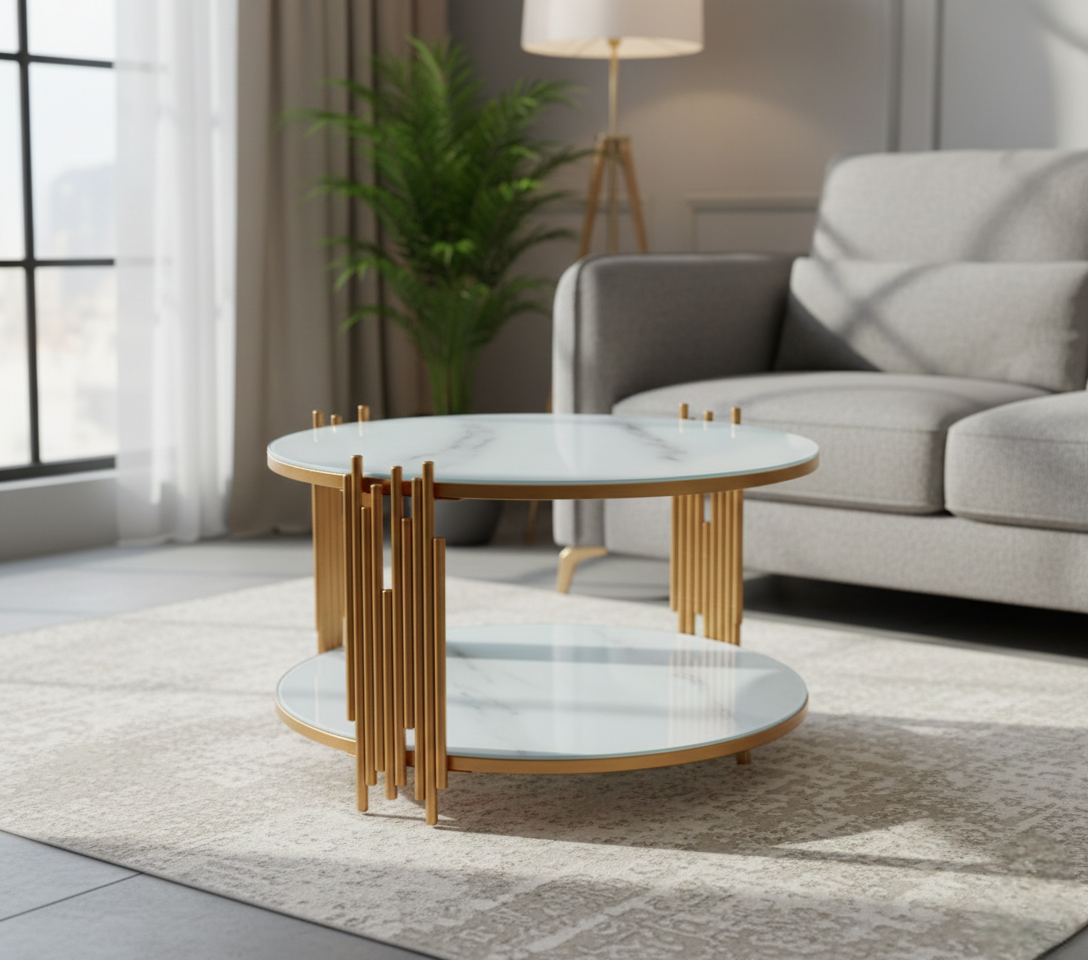 Coffee table with sturdy design suitable for living rooms.