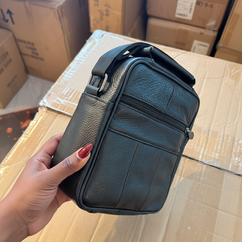 Unisex Leather Crossbody Bag with Multiple Zipped Compartments