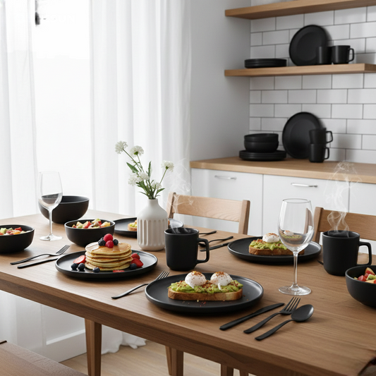 16-Piece Black Porcelain Dinner Set