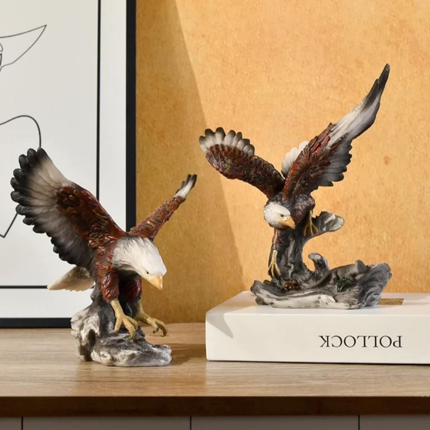 Majestic winged resin eagle statue, detailed decorative sculpture for home or office display.