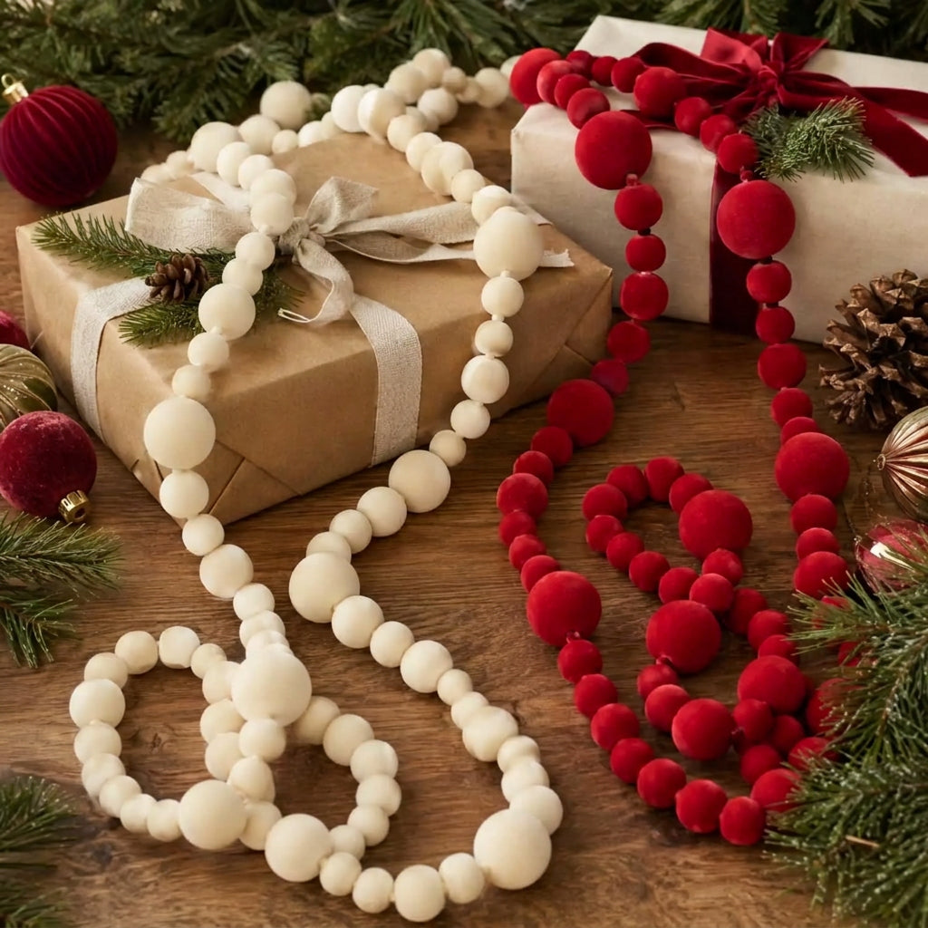 Red and White Felt Ball Christmas Garland with Flocked Balls for Christmas Tree and Party Decorations available in Nairobi, Kenya