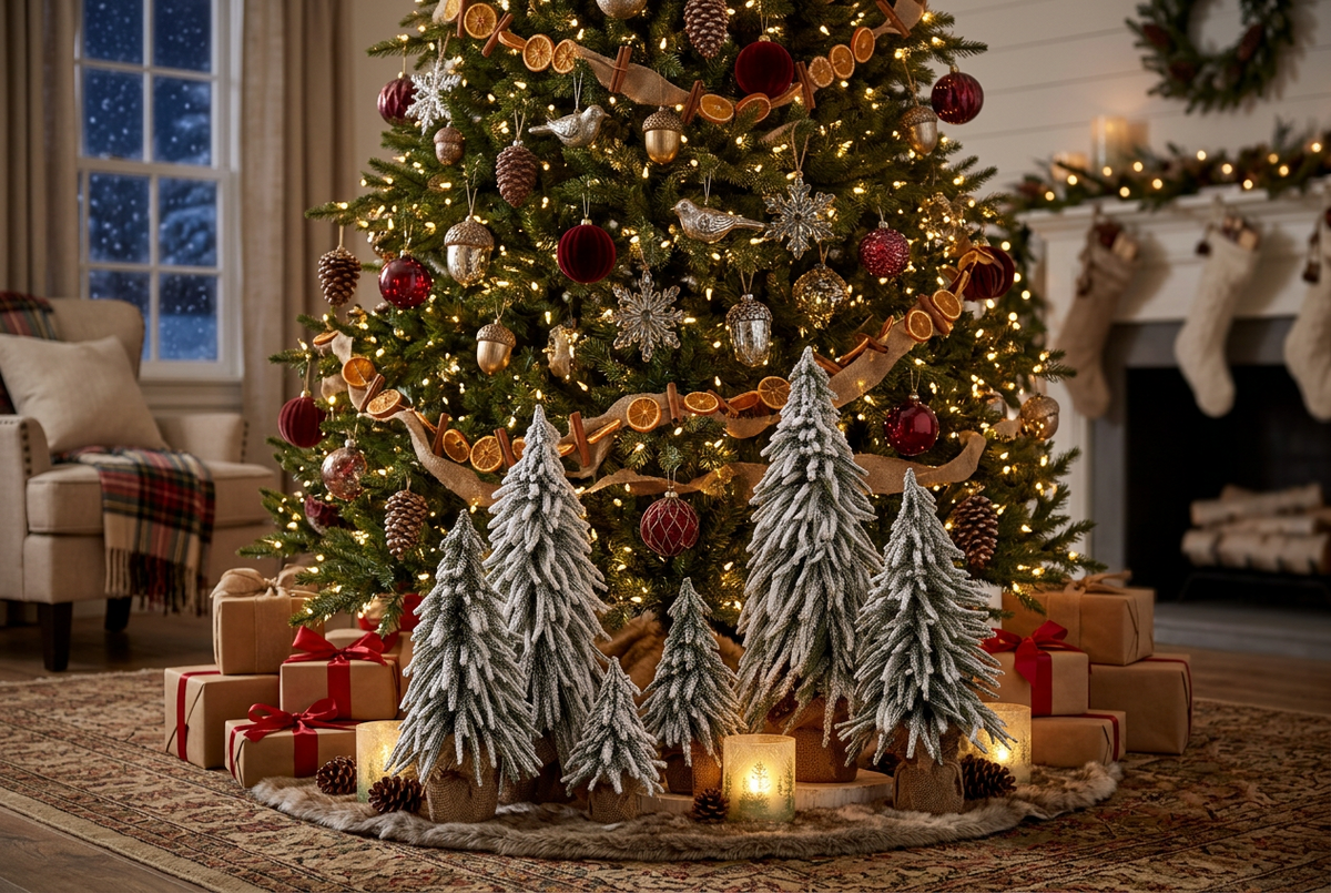 60cm Snow-Covered Christmas Tree Decoration with Burlap-Wrapped Base