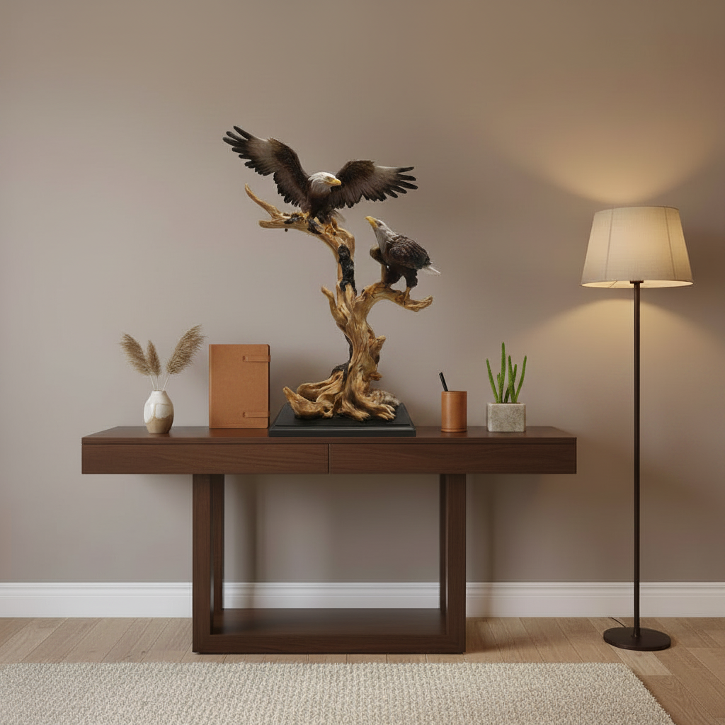 Resin Double Bald Eagle on Driftwood Branch