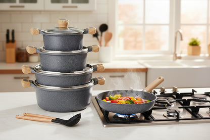 11 Piece Cookware Set With Bamboo Handle