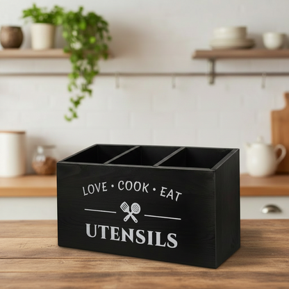 Rustic Wooden Cutlery & Utensils Organizer