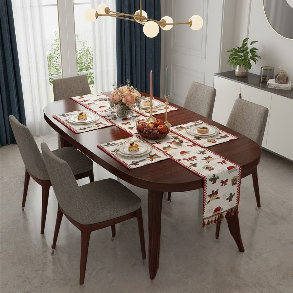 Yarn-Dyed Jacquard Christmas Table Runner And 4pcs Table Mats