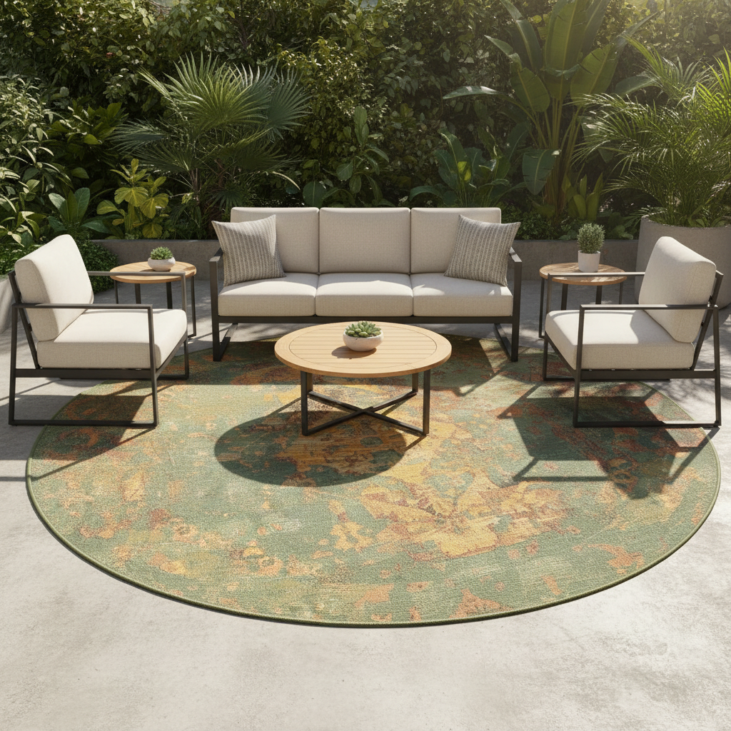 Oriental Weavers Isla Round Batik Abstract Flat Weave Rug KBORIE212