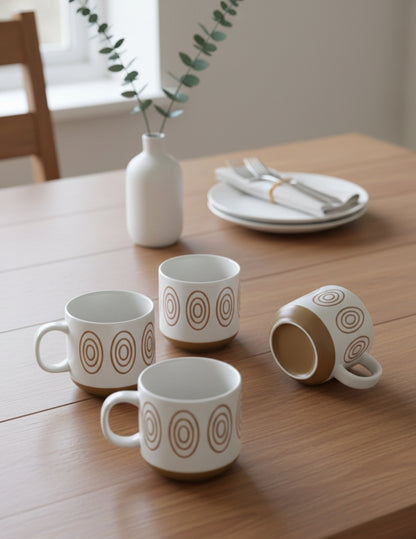 6Pcs Nordic Hand Printed Porcelain Ceramic Mugs