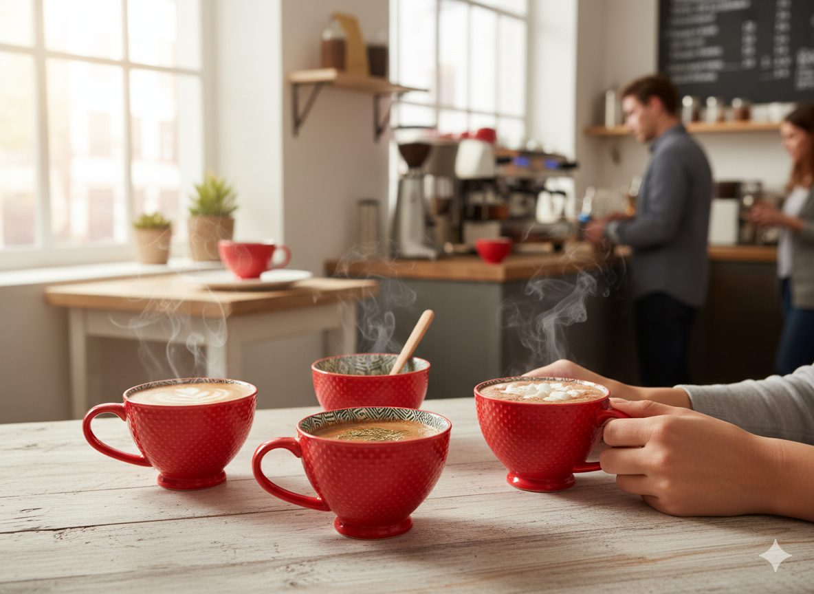 6Pcs Printed Porcelain Cups 355 ml