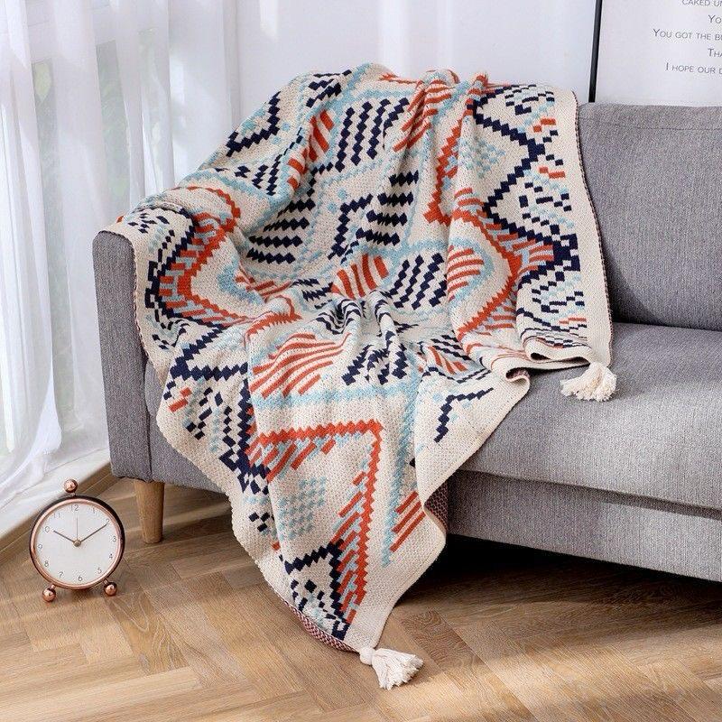 Bohemian Knitted Throw Blanket with Tassels