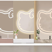 Hello Kitty shaped LED desktop vanity mirror with touch control, adjustable lighting, and white support base.