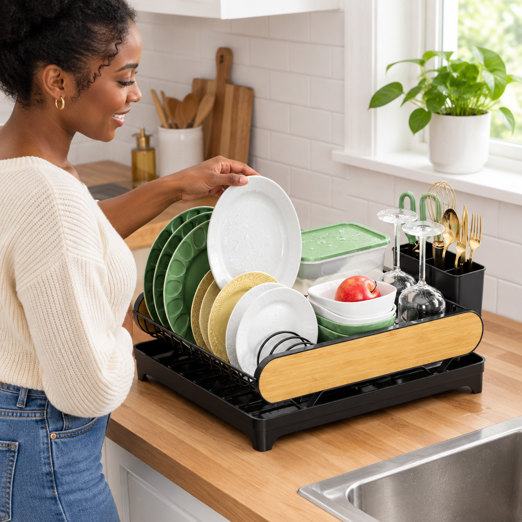 Countertop Dish Drying Rack with Drainage Tray