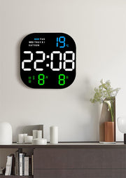 Smart LED digital wall clock with remote control, auto dimming, dual alarms, and night downlight