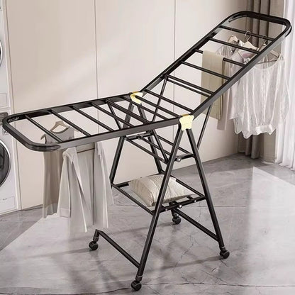 Black movable outdoor drying rack with wheels for clothes