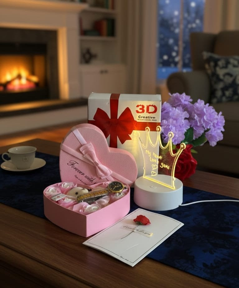 Ladies Watch, LED Board & Roses Gift Set