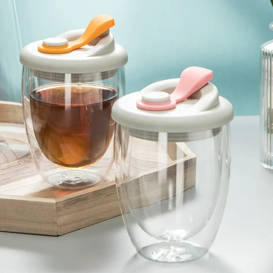 Double Wall Glass Cup With Airtight Lid