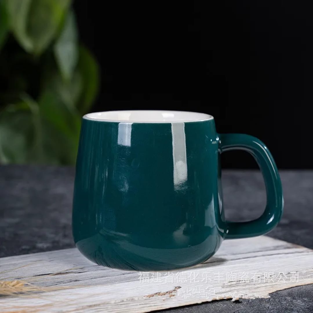 Set of six 400ml ceramic mugs with unique design
