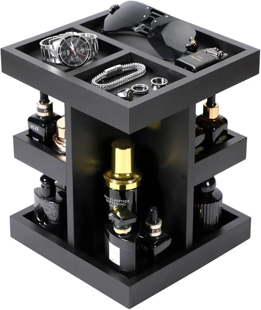 3-Tier Rotating Wooden Makeup Organizer