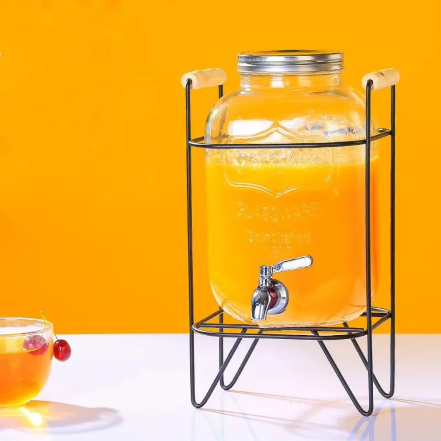 Glass Juice Dispenser with Metallic Stand – 5L & 8L