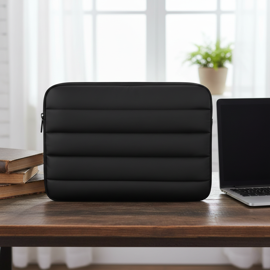 Puffy laptop sleeve for 13.3-inch laptops with padded protection.