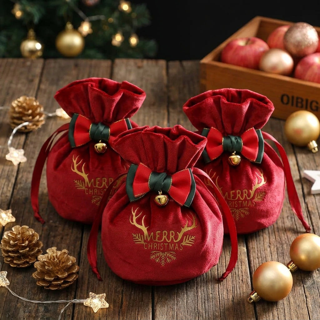 15 × 12cm Christmas Velvet Candy and Gift Drawstring Bag for Small Gifts and Festive Treats available in Nairobi, Kenya