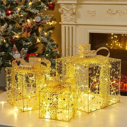 3pc Christmas Decoration Gift Box With Lights