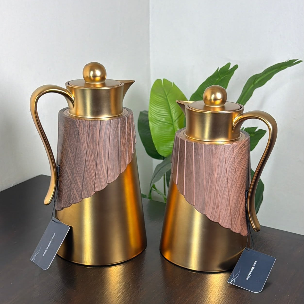 2Pc Insulated Flask Set with Wood Texture Finish