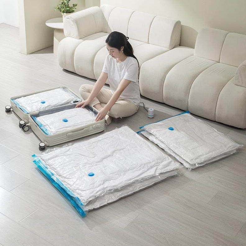 5 Piece vacuum storage bag set with pump for compressing clothes and saving storage space
