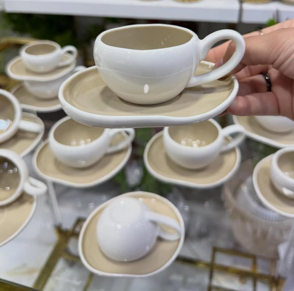 12pcs premium porcelain cup and saucer set, microwave and dishwasher safe elegant drinkware set