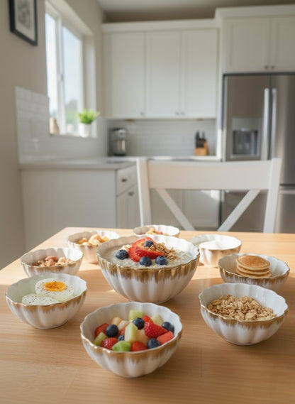 Gold-Rimmed Shell Ceramic Bowl Set