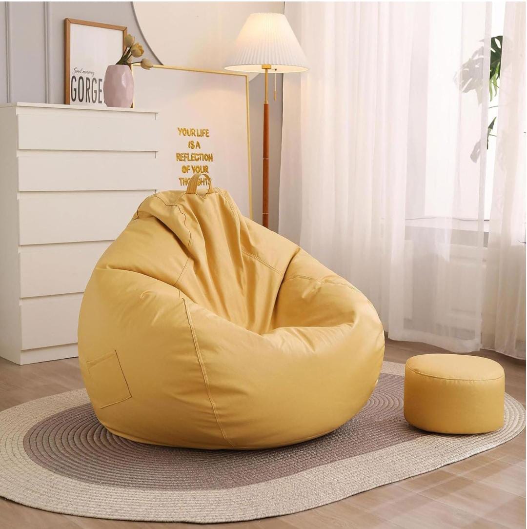 Faux Leather Bean Bag Chair With Footstool