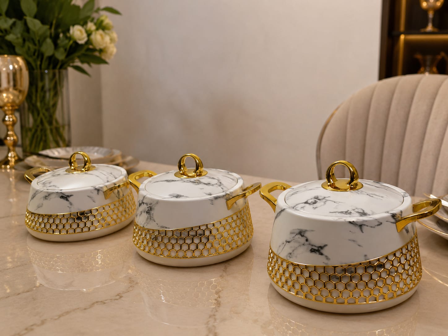 Gold 3 Piece Hot Pot Set