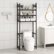 Black over-the-toilet floor-standing organizer with multiple shelves for bathroom storage, 155×26×47cm