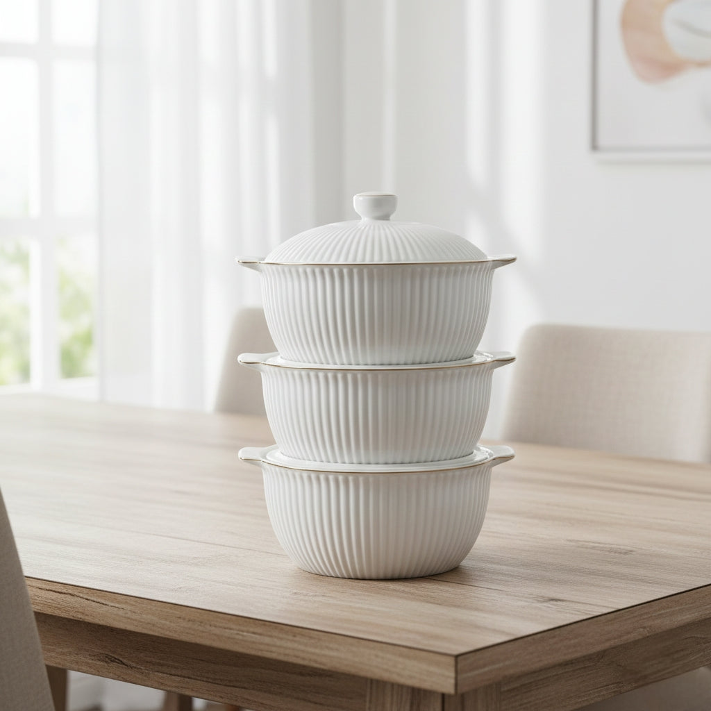 Three ceramic serving bowls set with 3 litre capacity each