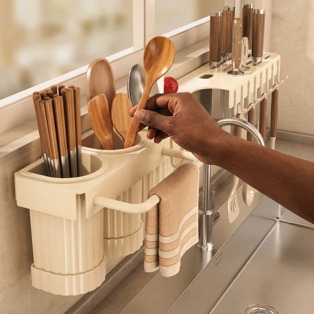 Multifunctional Wall Mounted Cutlery Storage Rack