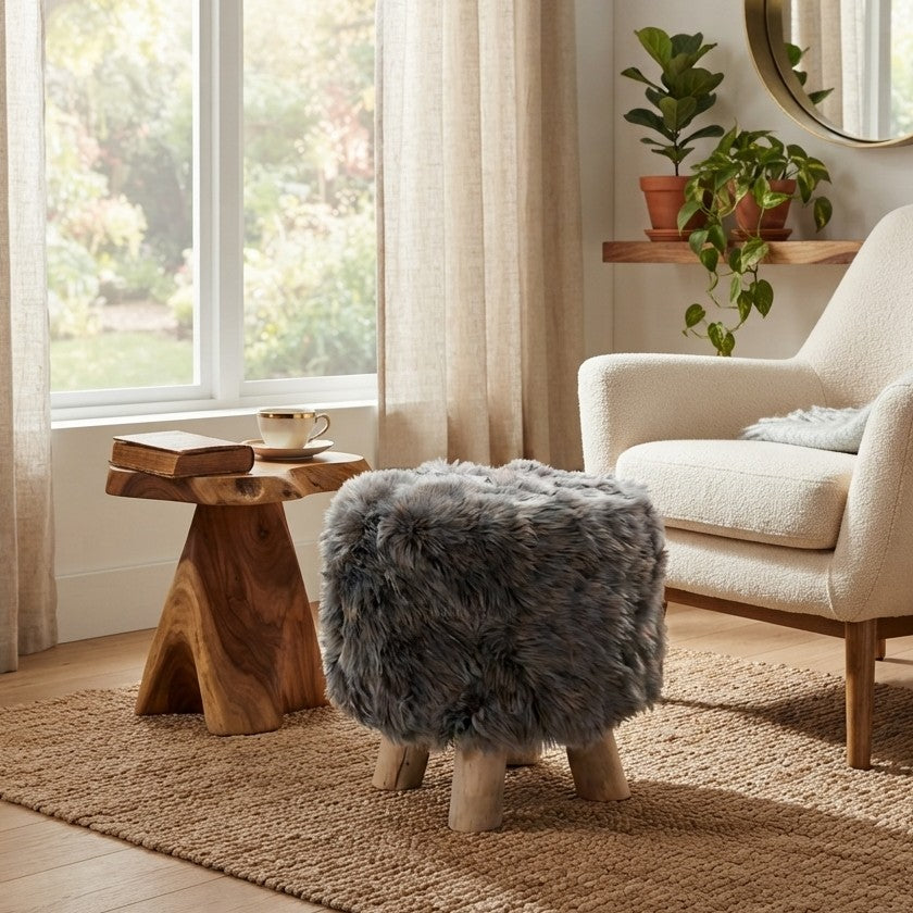 Faux Fur Stool 30cm