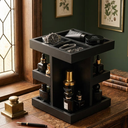 3 Tier Rotating Wooden Makeup Cosmetics and Perfume Organizer