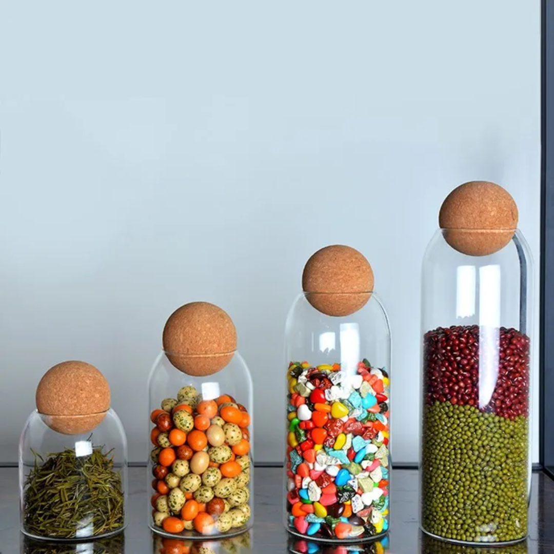 Open Ball Cork Transparent Jar with Bamboo Lid