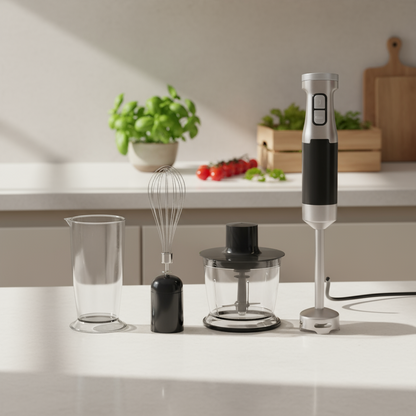 3-in-1 Hand Blender With Whisk, Chopper, And Mixing Cup