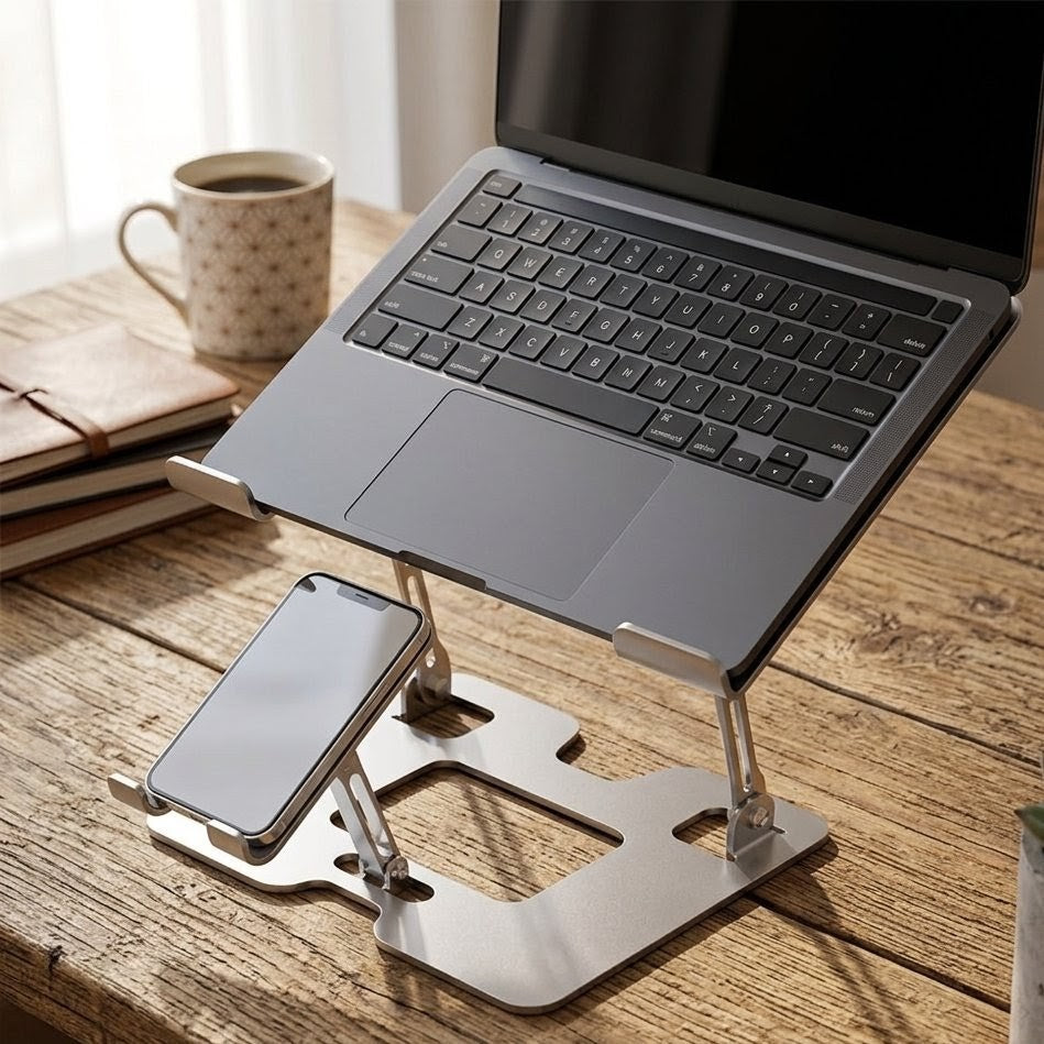 2 in 1 Adjustable Laptop Stand with Phone Holder