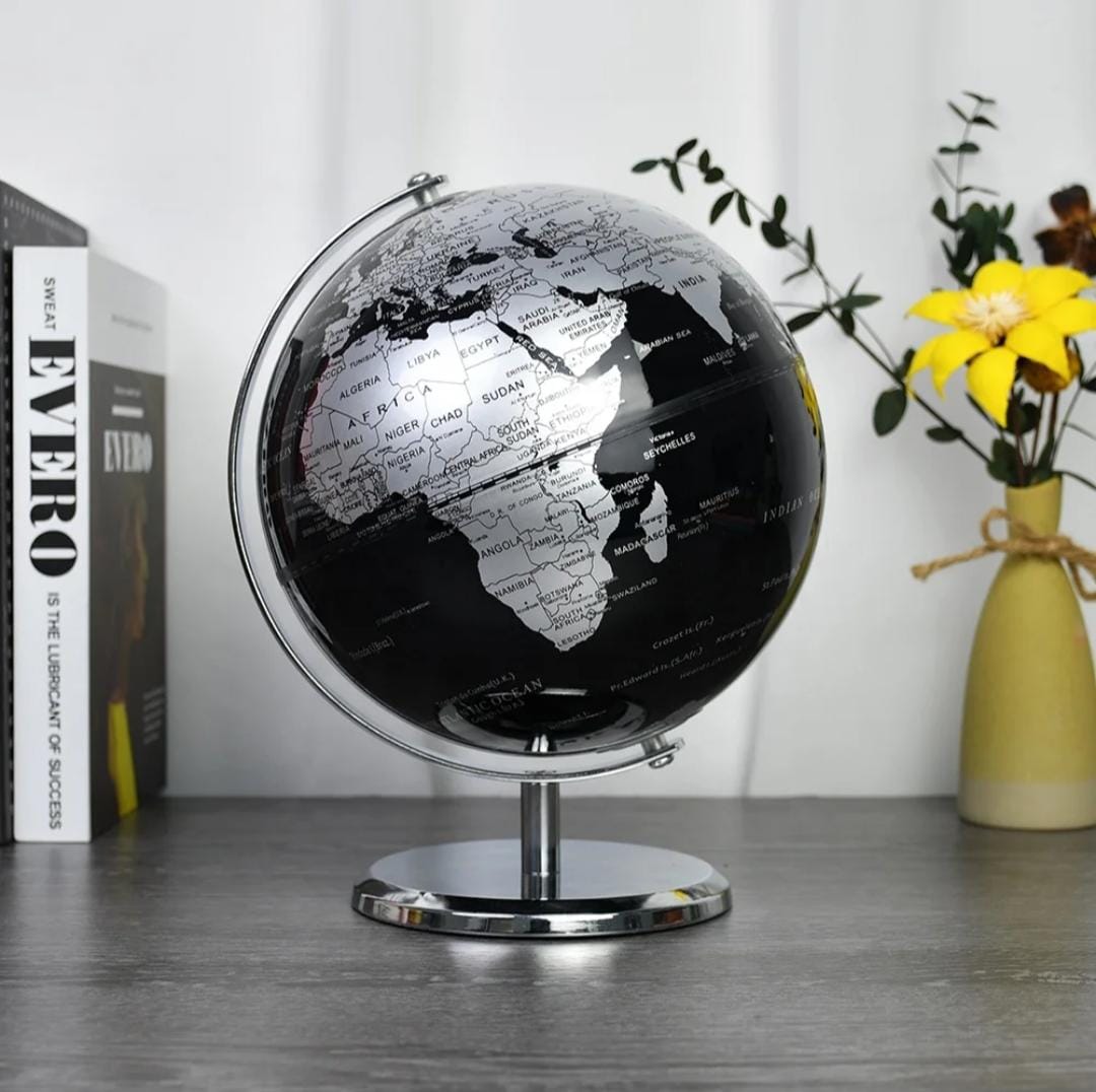 Samnuerly world globe with metal stand, rotating desktop globe for education and decorative office or home display