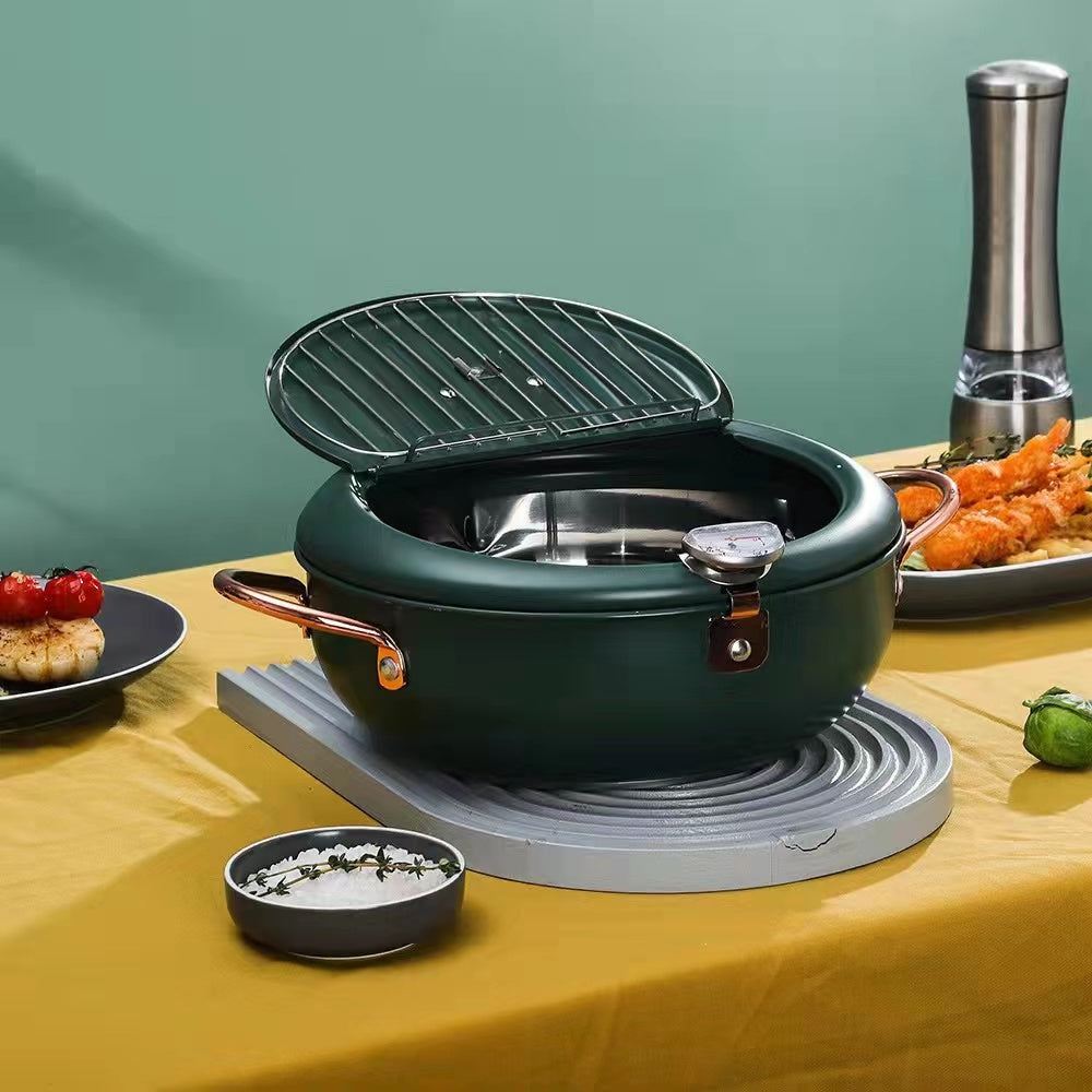 Frying Pot With Thermometer And Oil Drain Grill