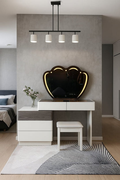 Retractable dressing table with LED light and drawers