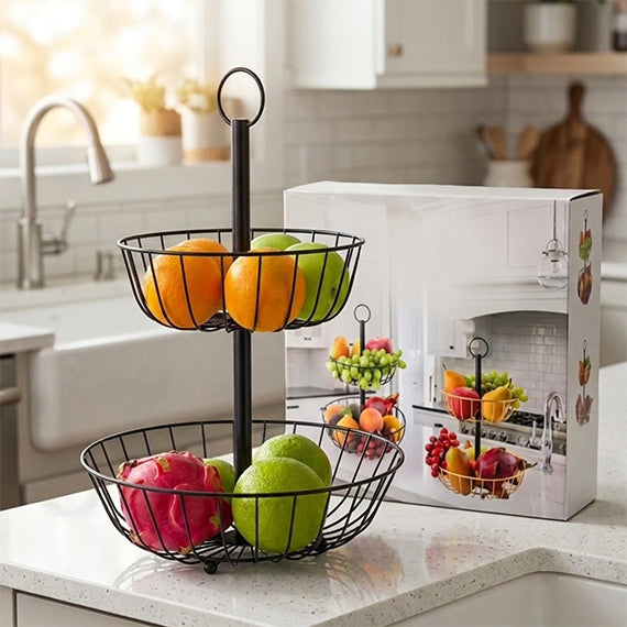 2 Tier Fruit Basket Holder with Banana Hanger